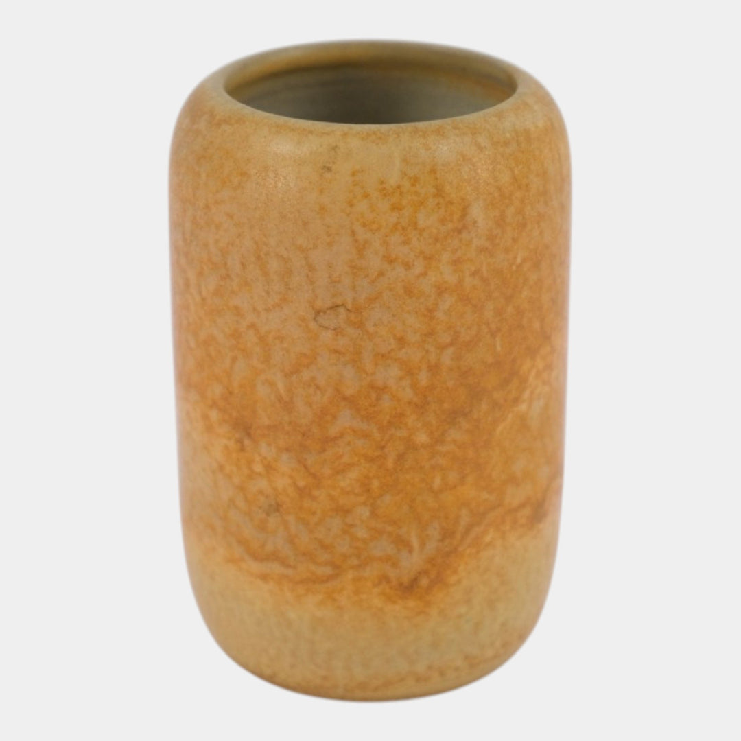Marblehead Vintage Arts and Crafts Pottery Mottled Yellow Brown Cylindrical Vase