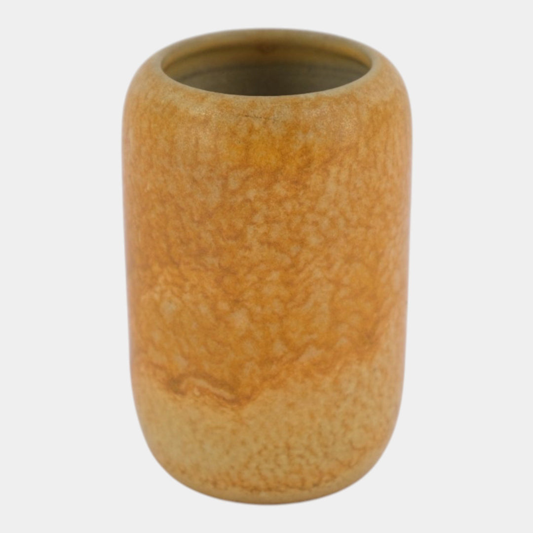 Marblehead Vintage Arts and Crafts Pottery Mottled Yellow Brown Cylindrical Vase