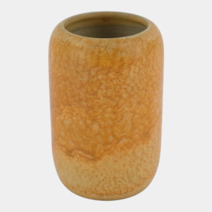 Marblehead Vintage Arts and Crafts Pottery Mottled Yellow Brown Cylindrical Vase