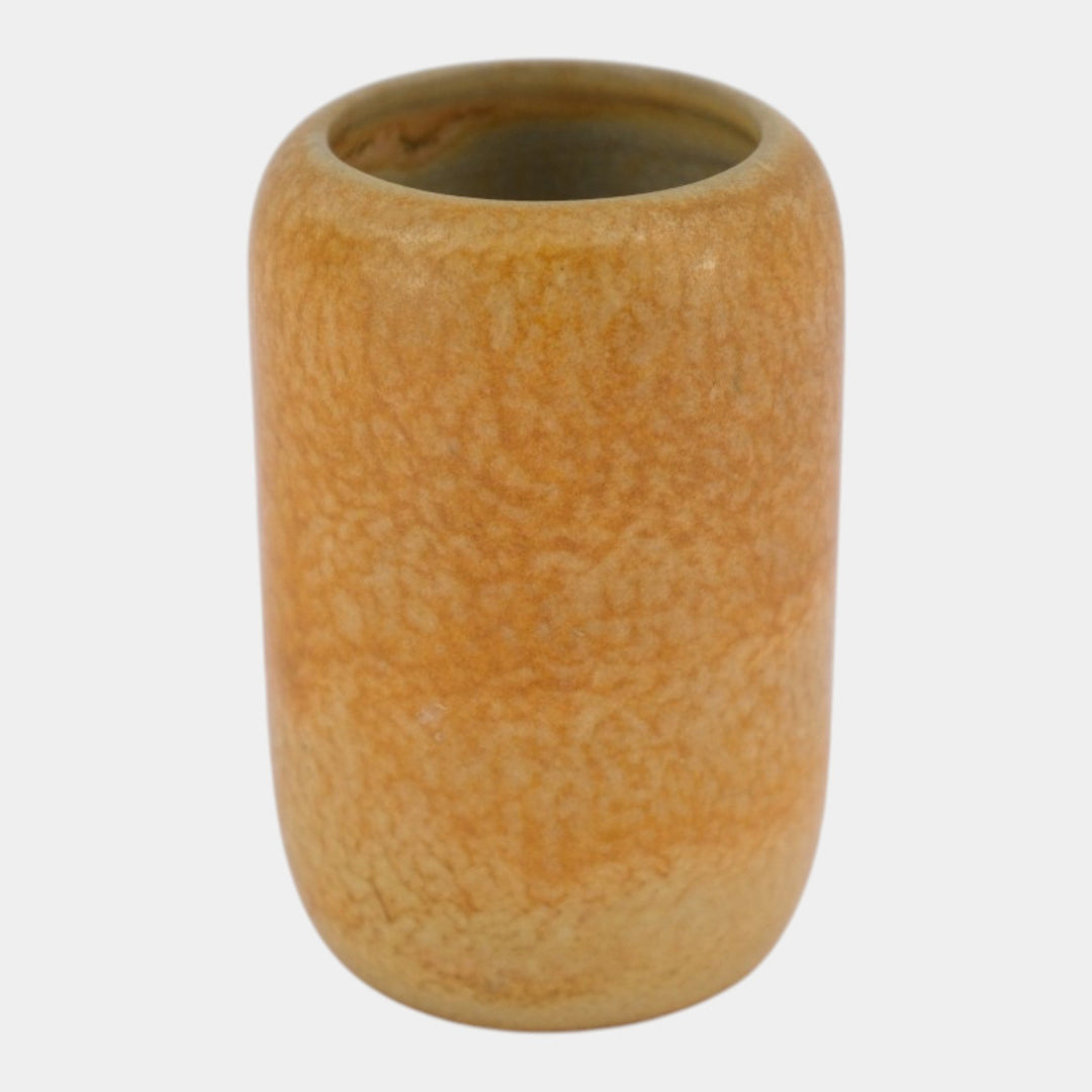 Marblehead Vintage Arts and Crafts Pottery Mottled Yellow Brown Cylindrical Vase