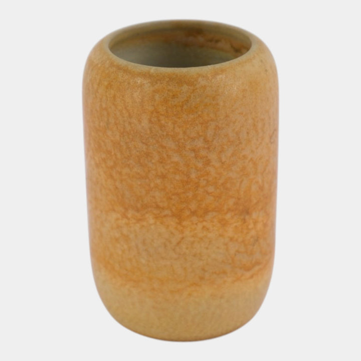 Marblehead Vintage Arts and Crafts Pottery Mottled Yellow Brown Cylindrical Vase