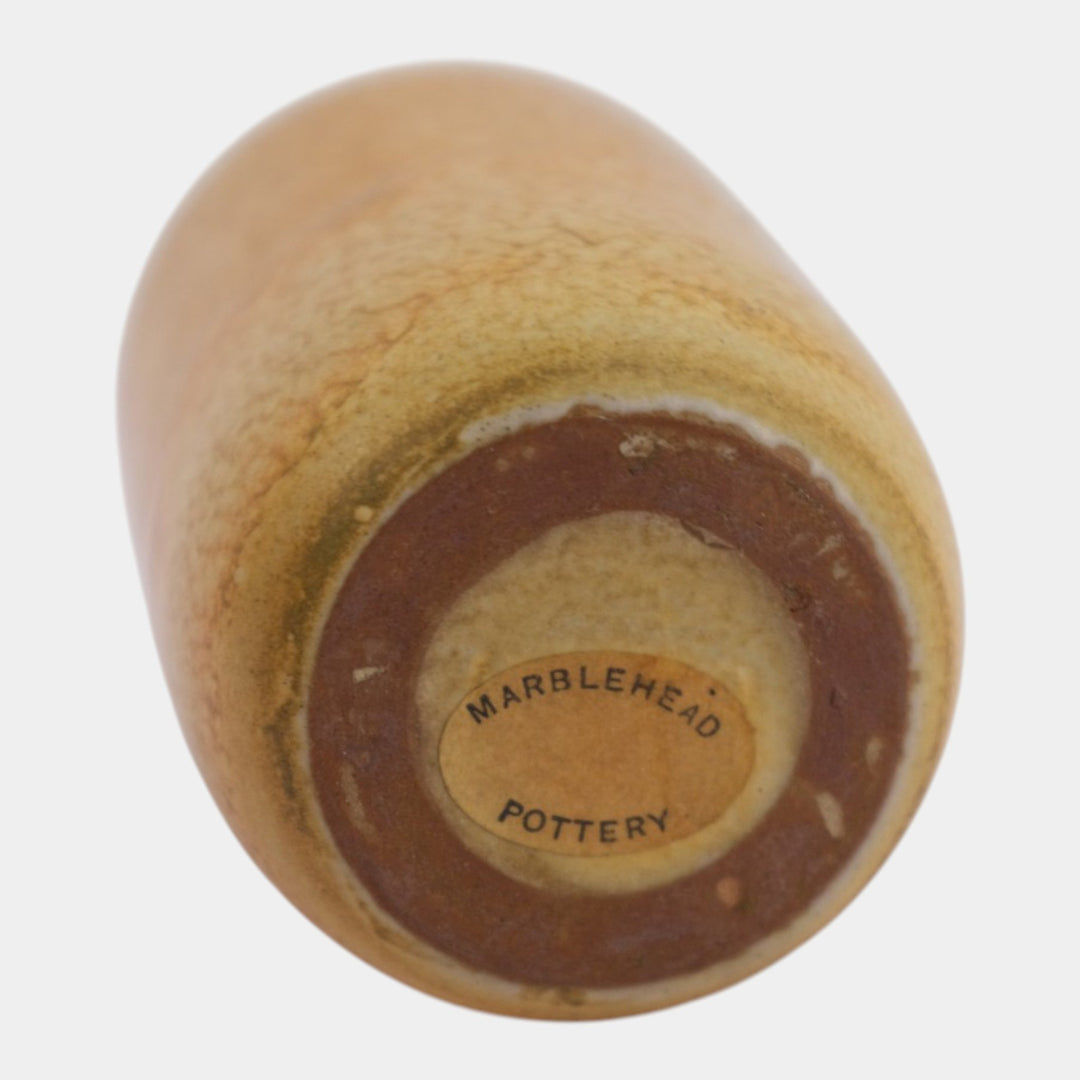 Marblehead Vintage Arts and Crafts Pottery Mottled Yellow Brown Cylindrical Vase