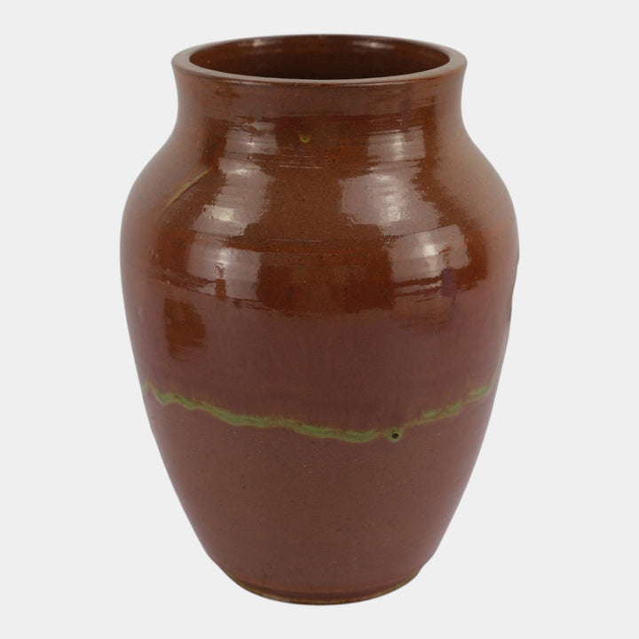 William J. Walley Vintage Arts and Crafts Pottery Brown Quatrefoil Pierced Vase
