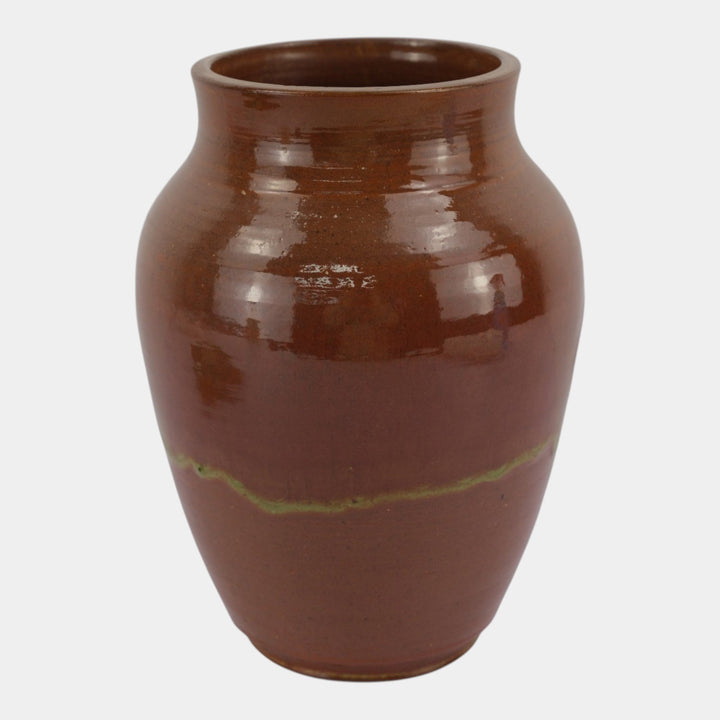 William J. Walley Vintage Arts and Crafts Pottery Brown Quatrefoil Pierced Vase