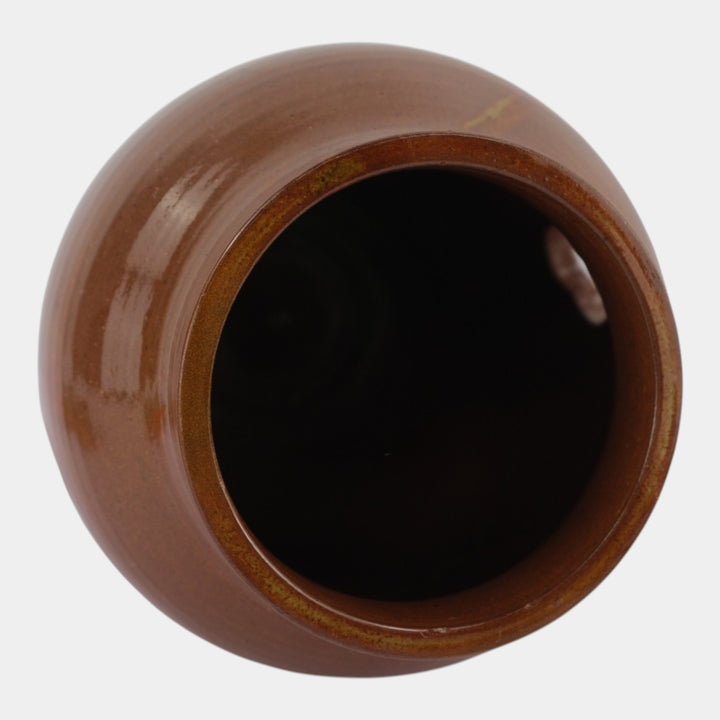 William J. Walley Vintage Arts and Crafts Pottery Brown Quatrefoil Pierced Vase