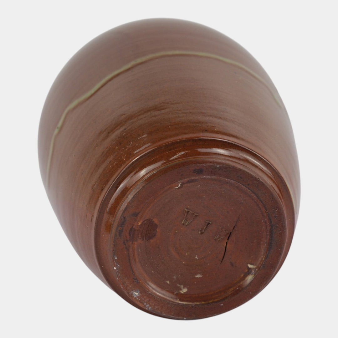 William J. Walley Vintage Arts and Crafts Pottery Brown Quatrefoil Pierced Vase