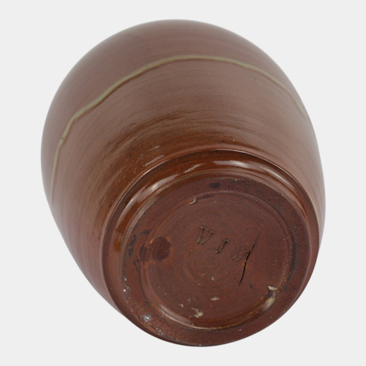 William J. Walley Vintage Arts and Crafts Pottery Brown Quatrefoil Pierced Vase