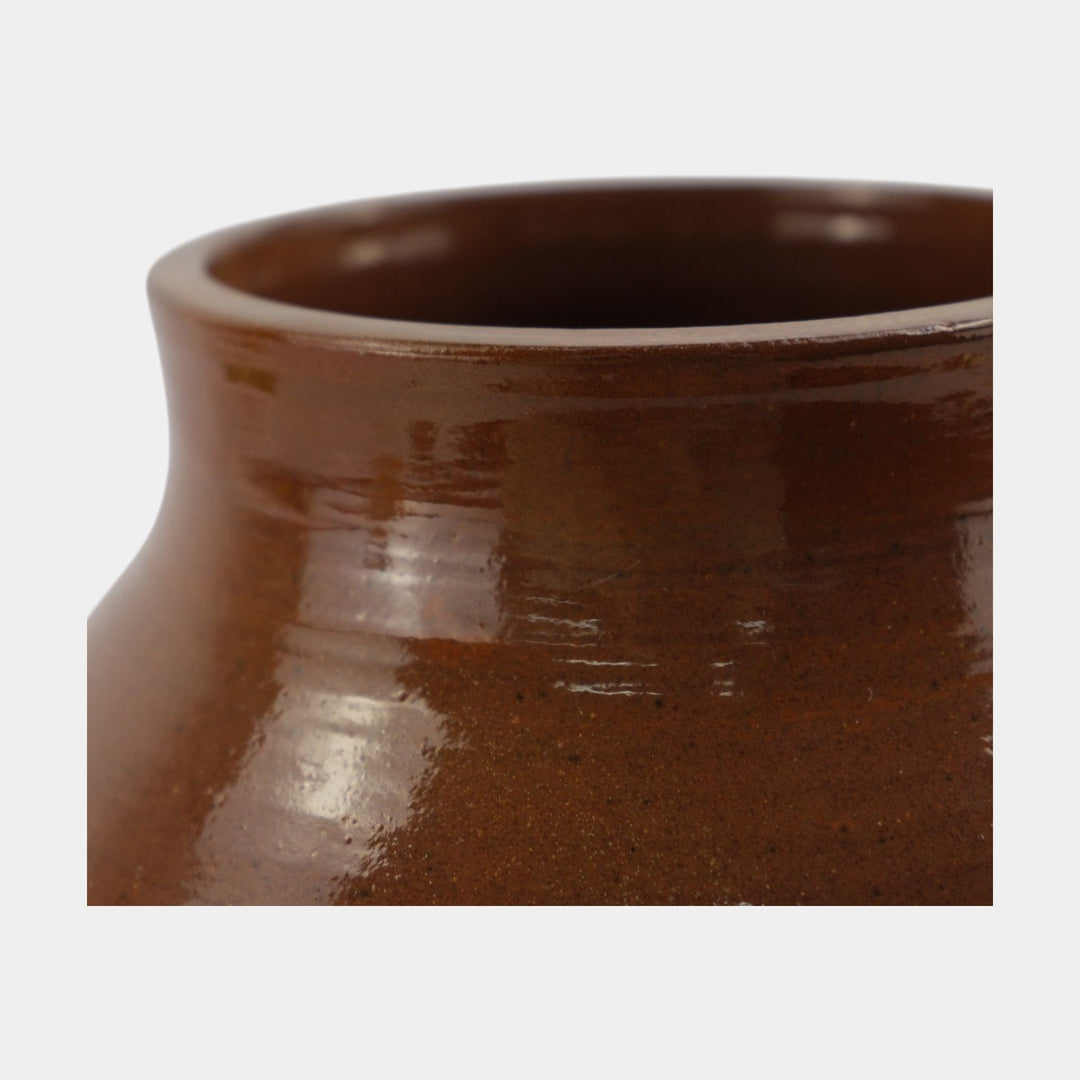 William J. Walley Vintage Arts and Crafts Pottery Brown Quatrefoil Pierced Vase