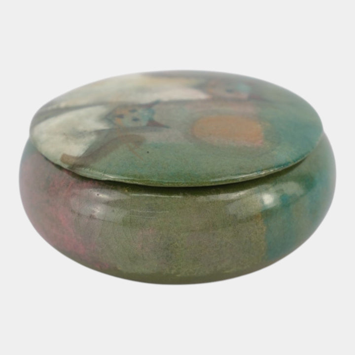 Pillin Studio Mid Century Modern Art Pottery Green Ceramic Cats Dresser Box