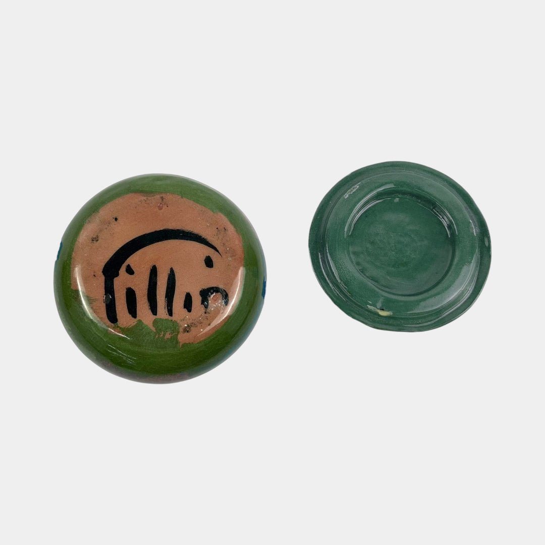 Pillin Studio Mid Century Modern Art Pottery Green Ceramic Cats Dresser Box