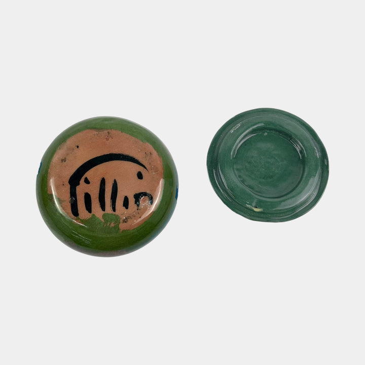 Pillin Studio Mid Century Modern Art Pottery Green Ceramic Cats Dresser Box