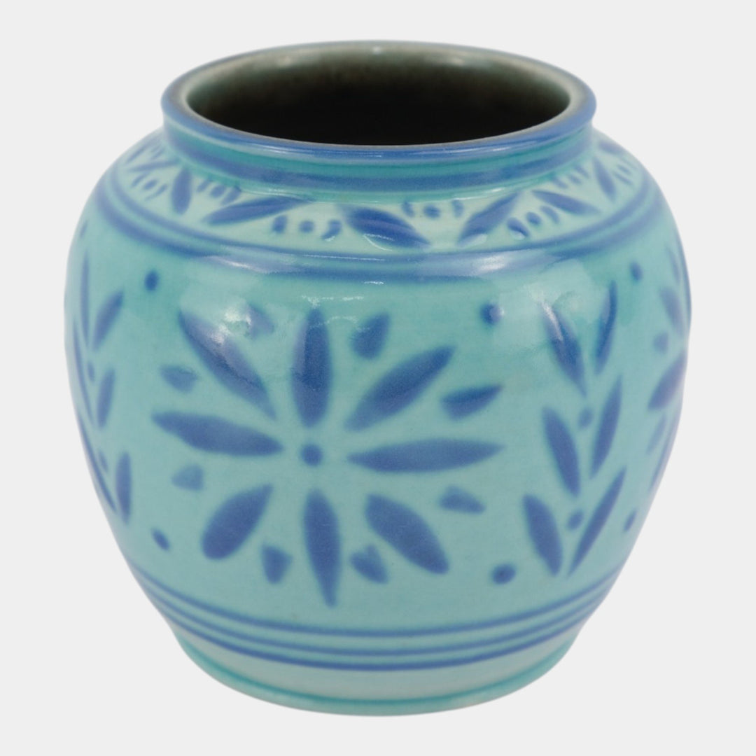 Rookwood 1945 Mid Century Modern Pottery Floral Blue Ceramic Vase 6319D Rehm