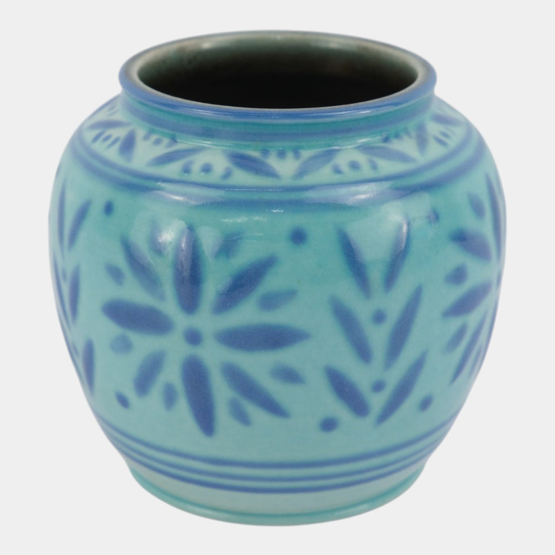 Rookwood 1945 Mid Century Modern Pottery Floral Blue Ceramic Vase 6319D Rehm