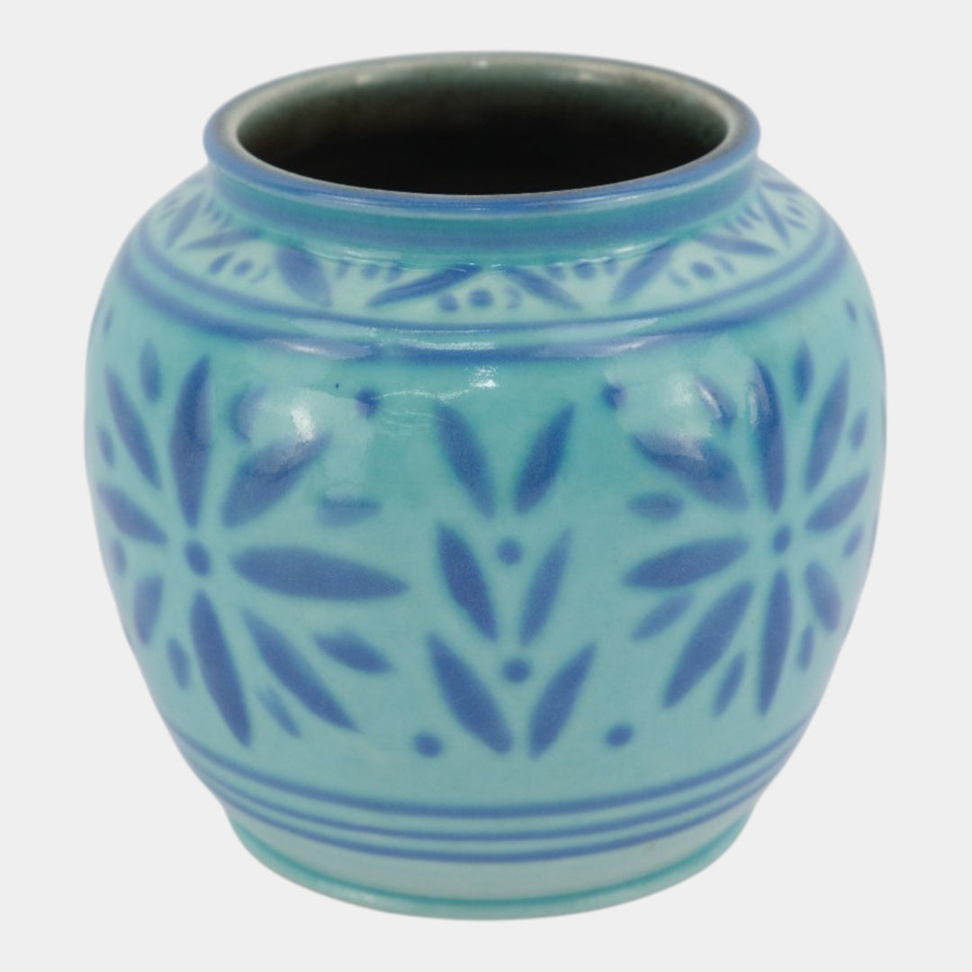 Rookwood 1945 Mid Century Modern Pottery Floral Blue Ceramic Vase 6319D Rehm