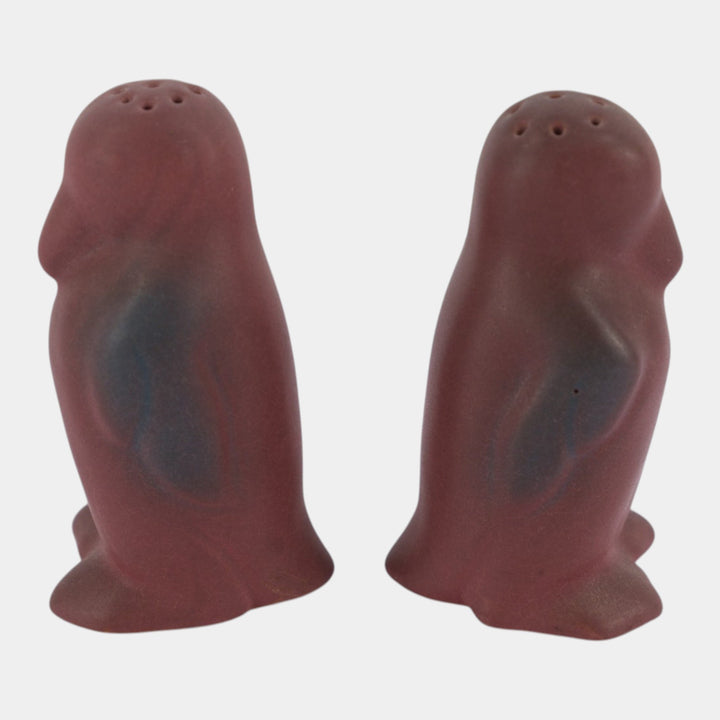 Van Briggle 1940s Art Deco Pottery Persian Rose Penguin Salt Pepper Shakers
