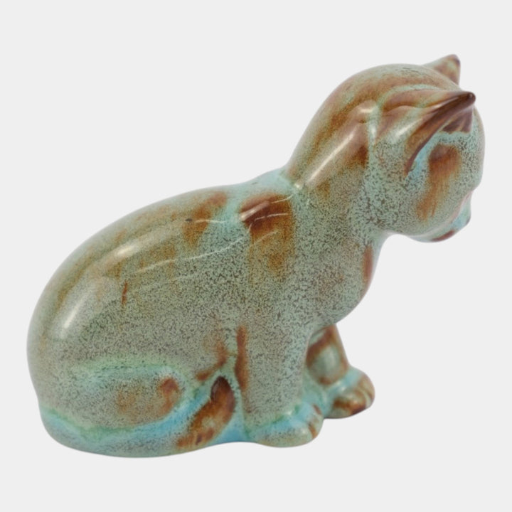 Nicodemus Pottery Brown Green Seated Kitten Figural Art Pottery Cat Figurine