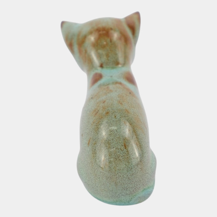 Nicodemus Pottery Brown Green Seated Kitten Figural Art Pottery Cat Figurine