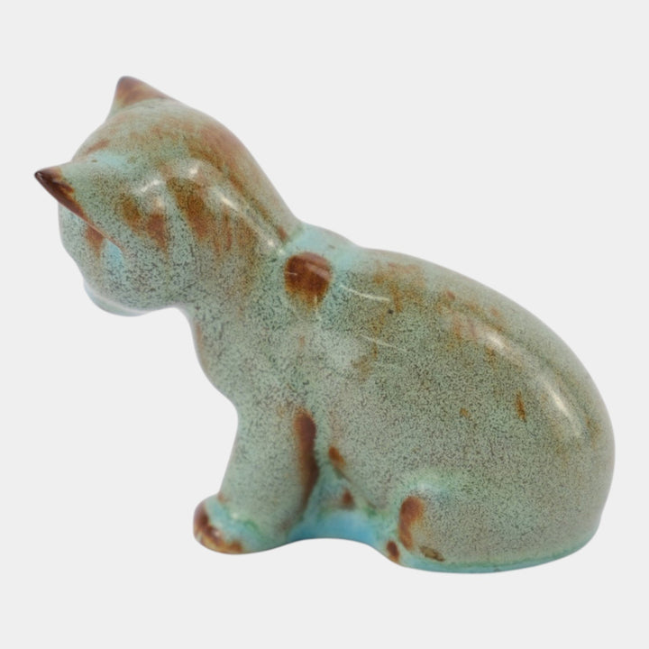 Nicodemus Pottery Brown Green Seated Kitten Figural Art Pottery Cat Figurine