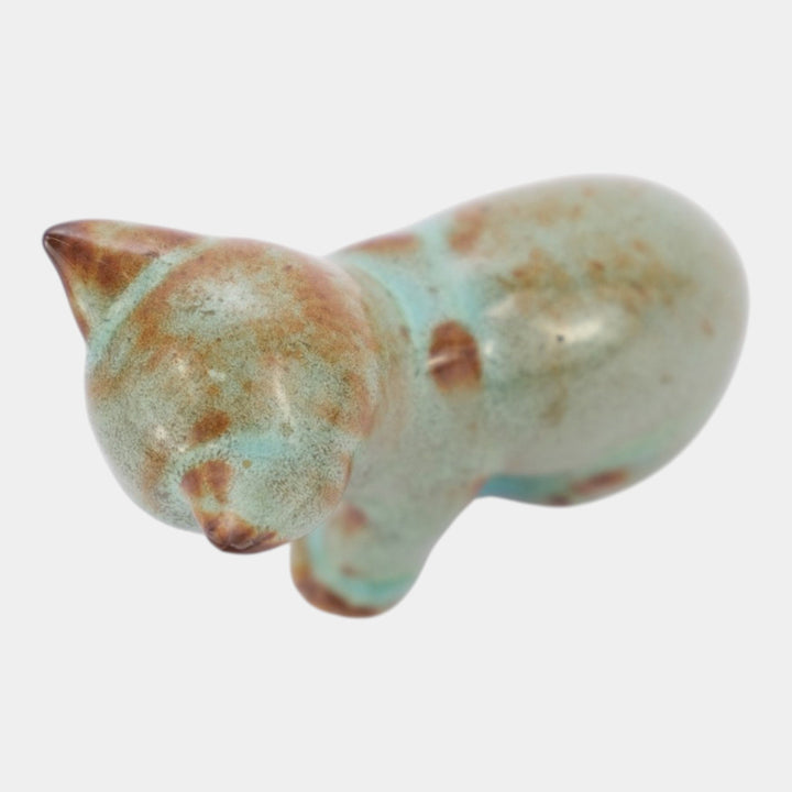 Nicodemus Pottery Brown Green Seated Kitten Figural Art Pottery Cat Figurine
