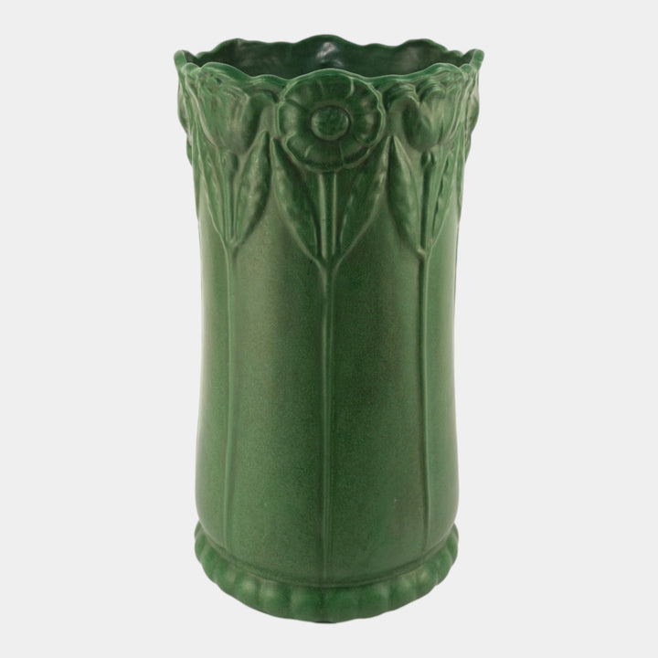 Weller Bedford 1915 Matte Green Arts and Crafts Pottery Floral Umbrella Stand