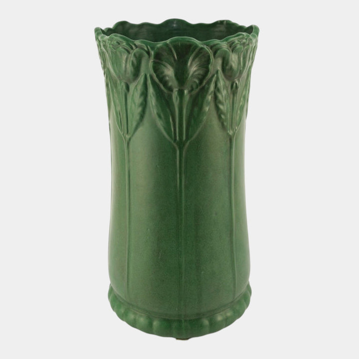 Weller Bedford 1915 Matte Green Arts and Crafts Pottery Floral Umbrella Stand