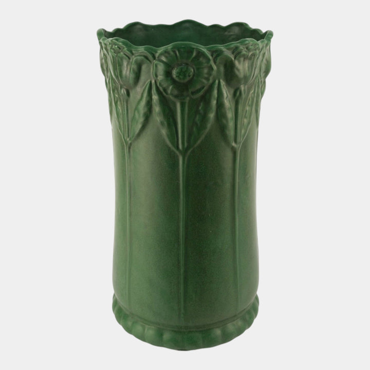 Weller Bedford 1915 Matte Green Arts and Crafts Pottery Floral Umbrella Stand