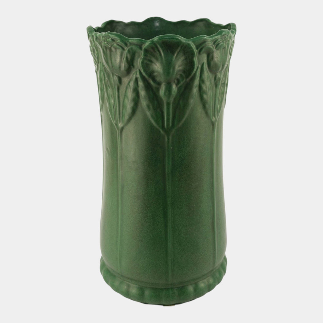 Weller Bedford 1915 Matte Green Arts and Crafts Pottery Floral Umbrella Stand
