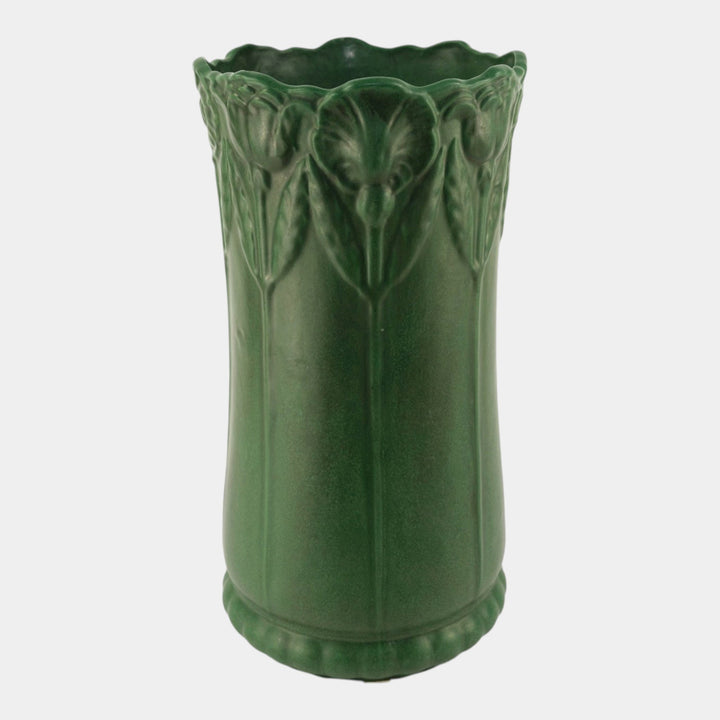 Weller Bedford 1915 Matte Green Arts and Crafts Pottery Floral Umbrella Stand