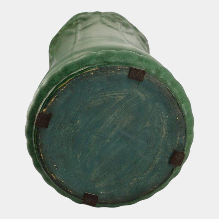 Weller Bedford 1915 Matte Green Arts and Crafts Pottery Floral Umbrella Stand