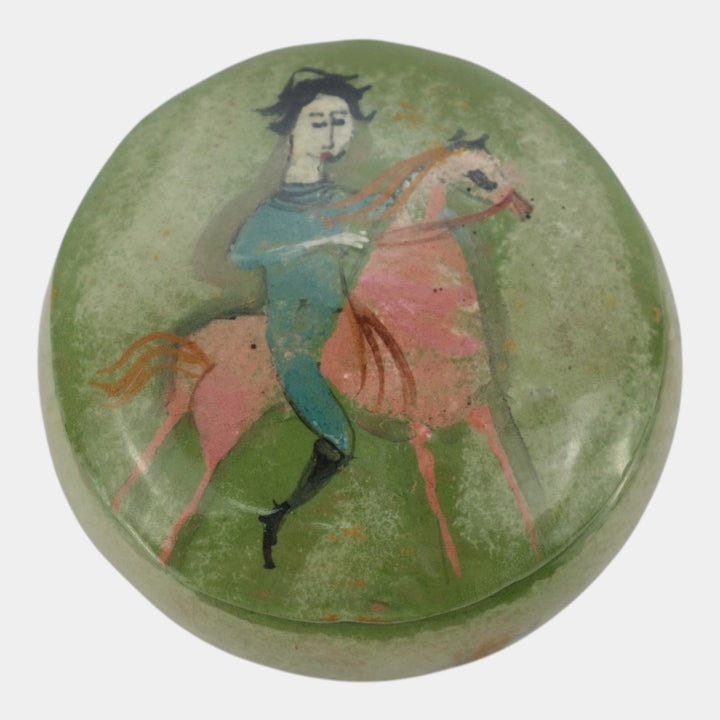 Pillin Studio Mid Century Modern Art Pottery Green Equestrian Dresser Box