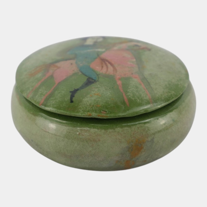 Pillin Studio Mid Century Modern Art Pottery Green Equestrian Dresser Box