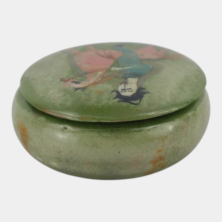 Pillin Studio Mid Century Modern Art Pottery Green Equestrian Dresser Box