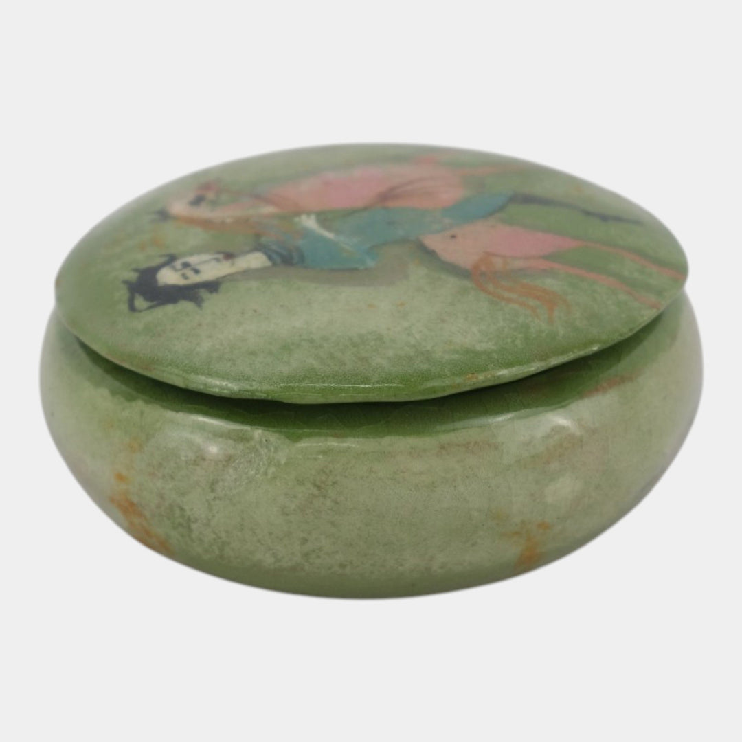 Pillin Studio Mid Century Modern Art Pottery Green Equestrian Dresser Box