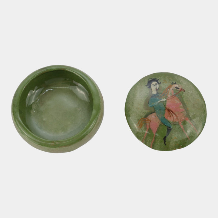 Pillin Studio Mid Century Modern Art Pottery Green Equestrian Dresser Box