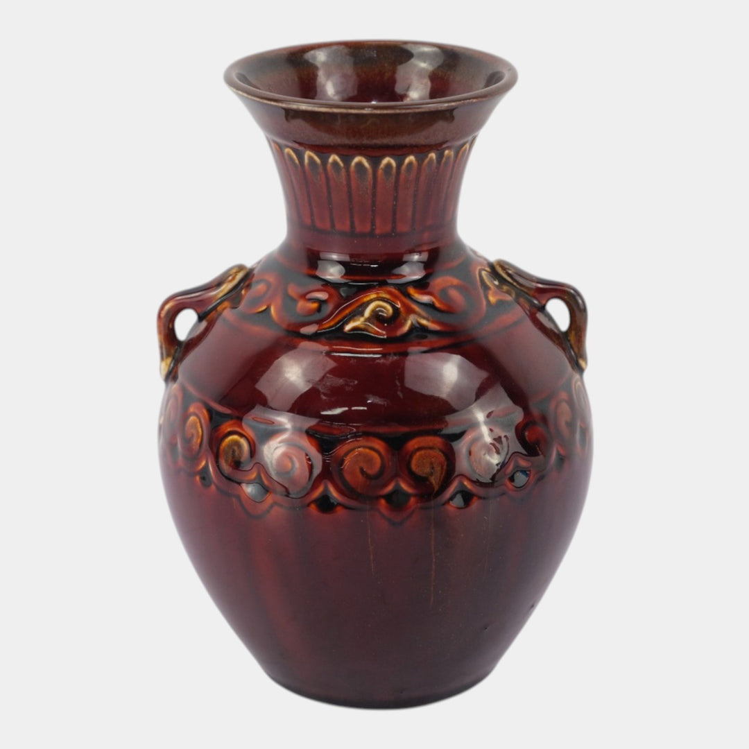 Kenton Hills Art Deco Oxblood Red Geometric Banded Art Pottery Vase Conant
