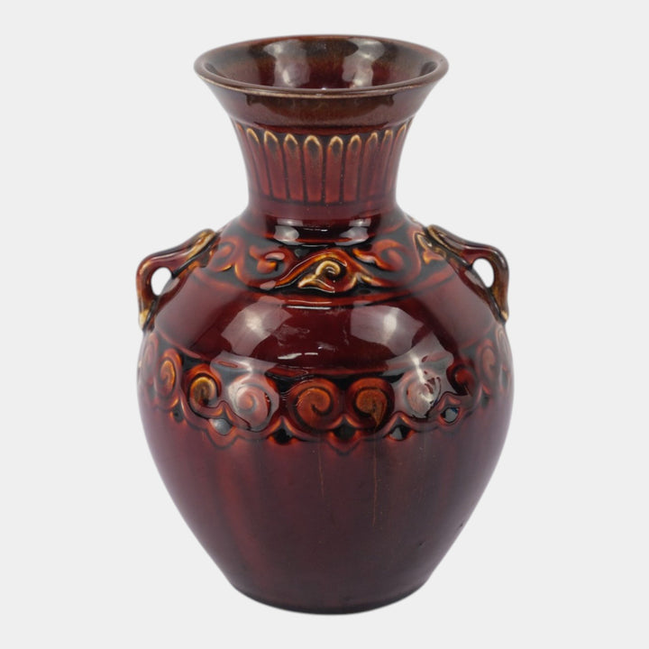 Kenton Hills Art Deco Oxblood Red Geometric Banded Art Pottery Vase Conant
