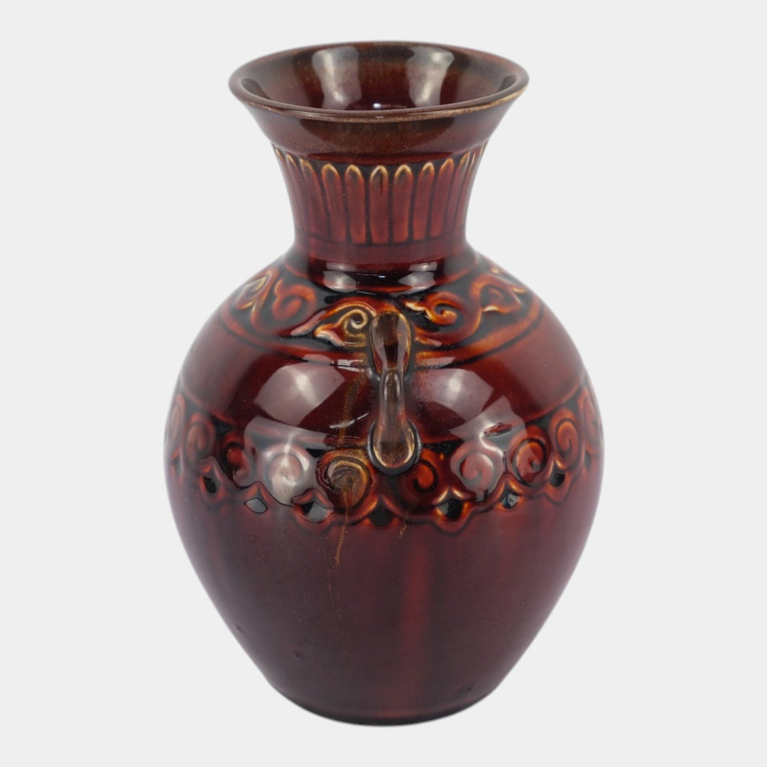 Kenton Hills Art Deco Oxblood Red Geometric Banded Art Pottery Vase Conant
