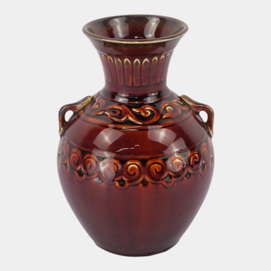 Kenton Hills Art Deco Oxblood Red Geometric Banded Art Pottery Vase Conant