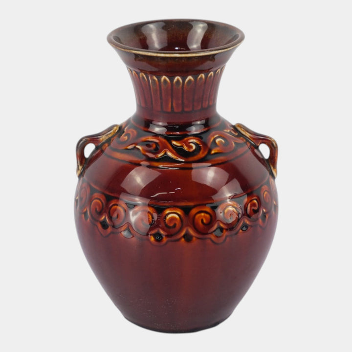 Kenton Hills Art Deco Oxblood Red Geometric Banded Art Pottery Vase Conant