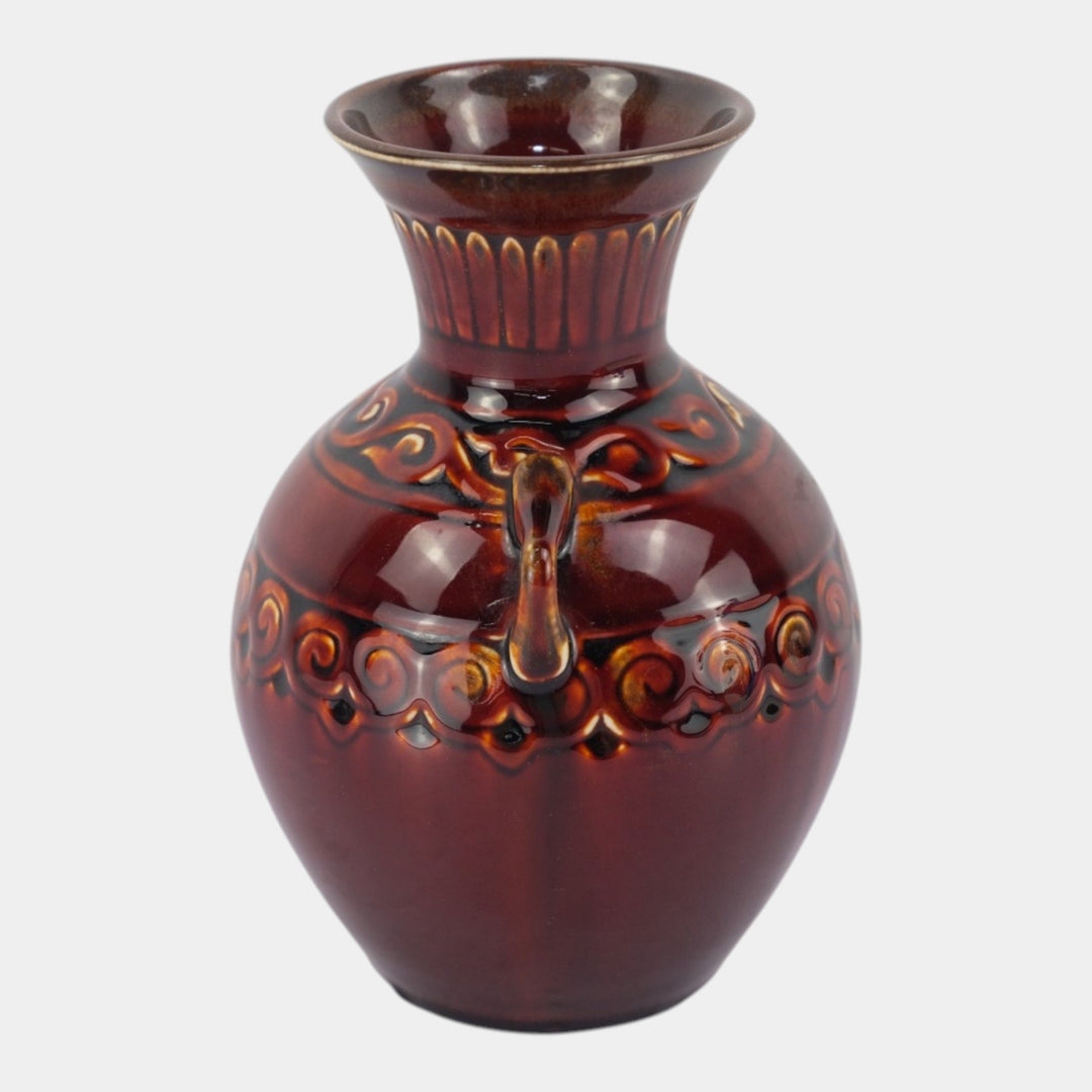 Kenton Hills Art Deco Oxblood Red Geometric Banded Art Pottery Vase Conant