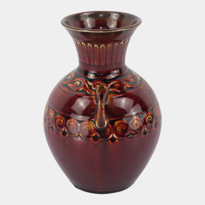 Kenton Hills Art Deco Oxblood Red Geometric Banded Art Pottery Vase Conant