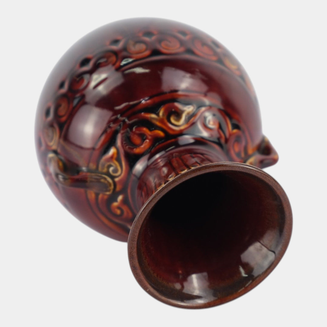 Kenton Hills Art Deco Oxblood Red Geometric Banded Art Pottery Vase Conant