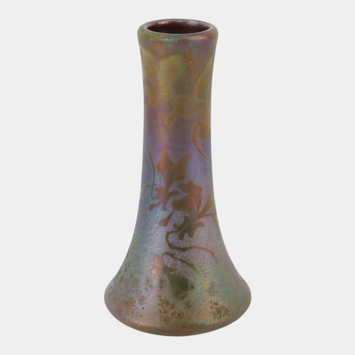 Weller Sicard 1902-07 Art Nouveau Pottery Iridescent Luster Floral Flared Vase