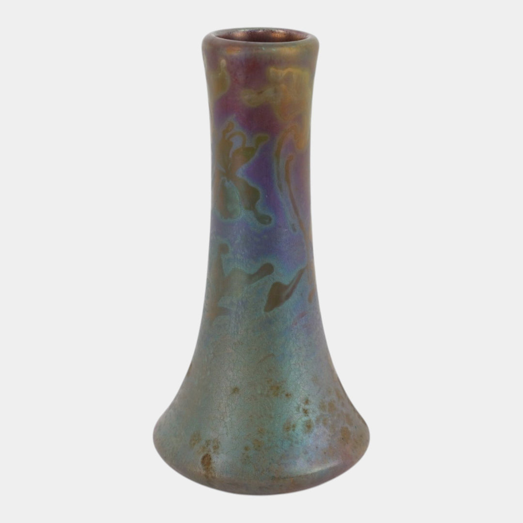 Weller Sicard 1902-07 Art Nouveau Pottery Iridescent Luster Floral Flared Vase