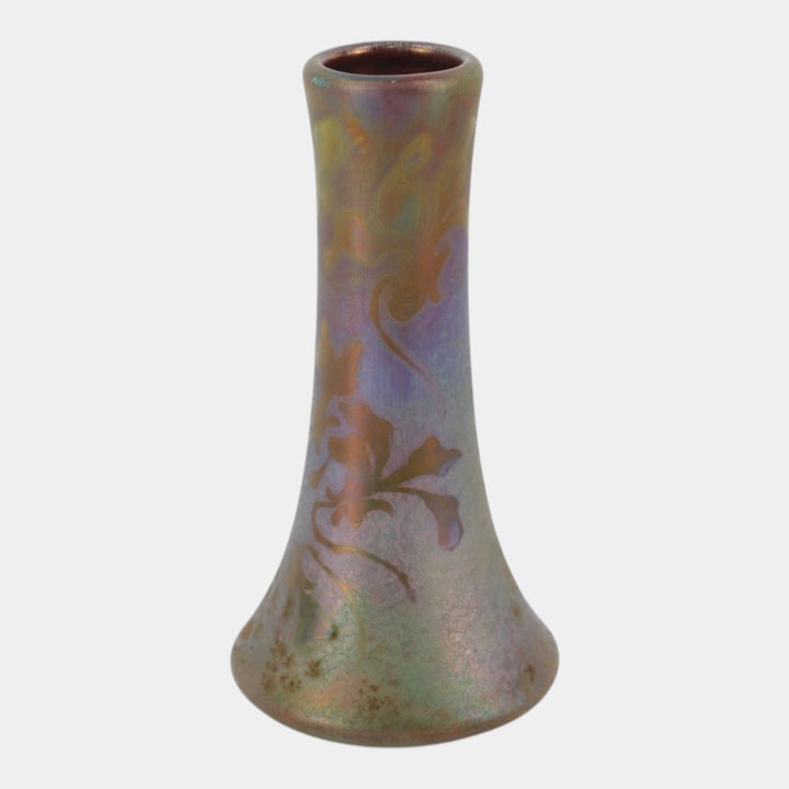 Weller Sicard 1902-07 Art Nouveau Pottery Iridescent Luster Floral Flared Vase