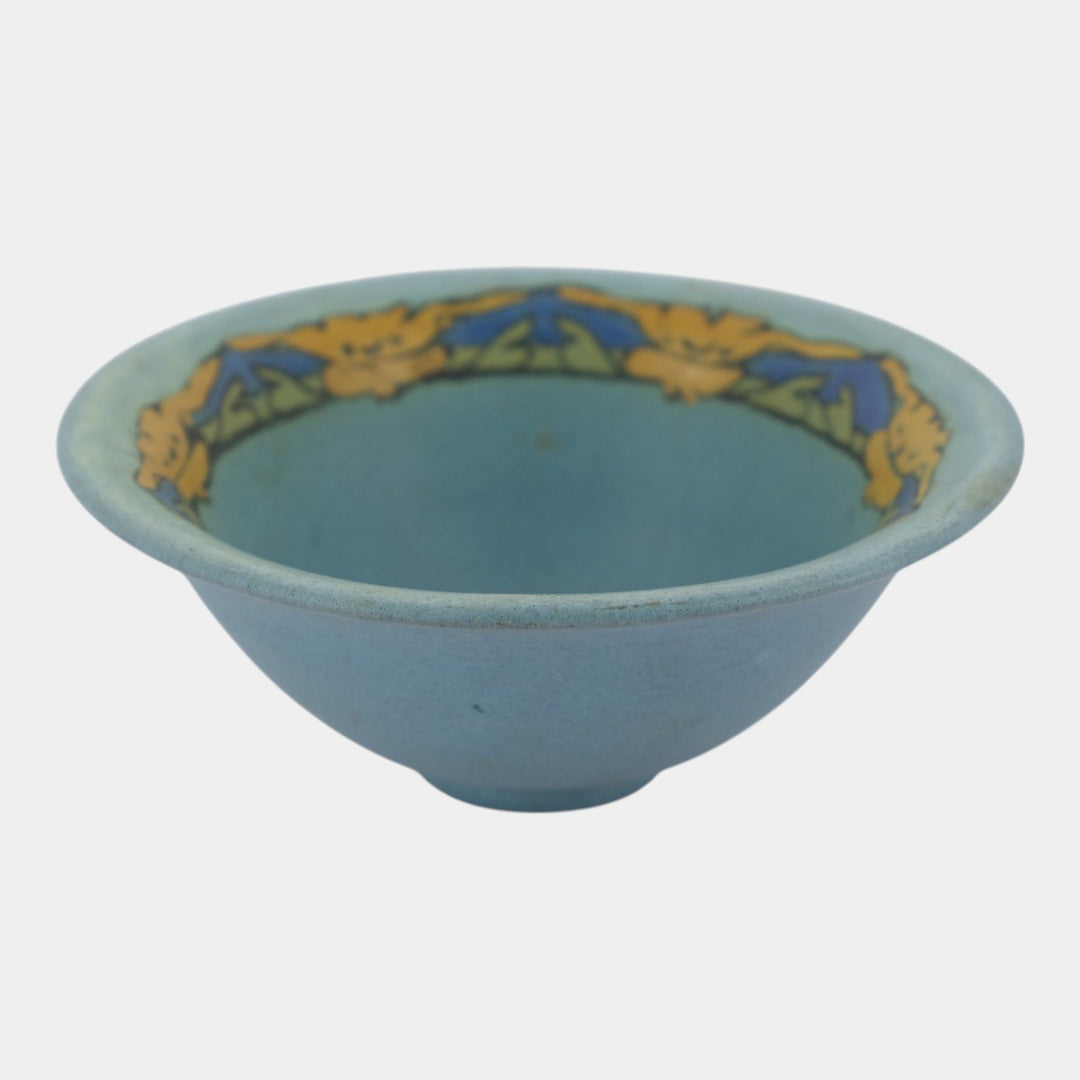 Paul Revere Saturday Evening Girls Pottery 1920s Blue Floral Rim Decorated Bowl