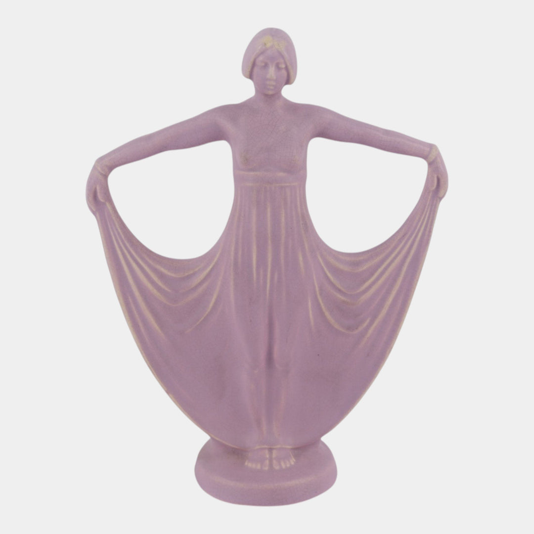 Weller Lavonia Hobart 1920s Vintage Art Deco Purple Woman Lady Double Bud Vase