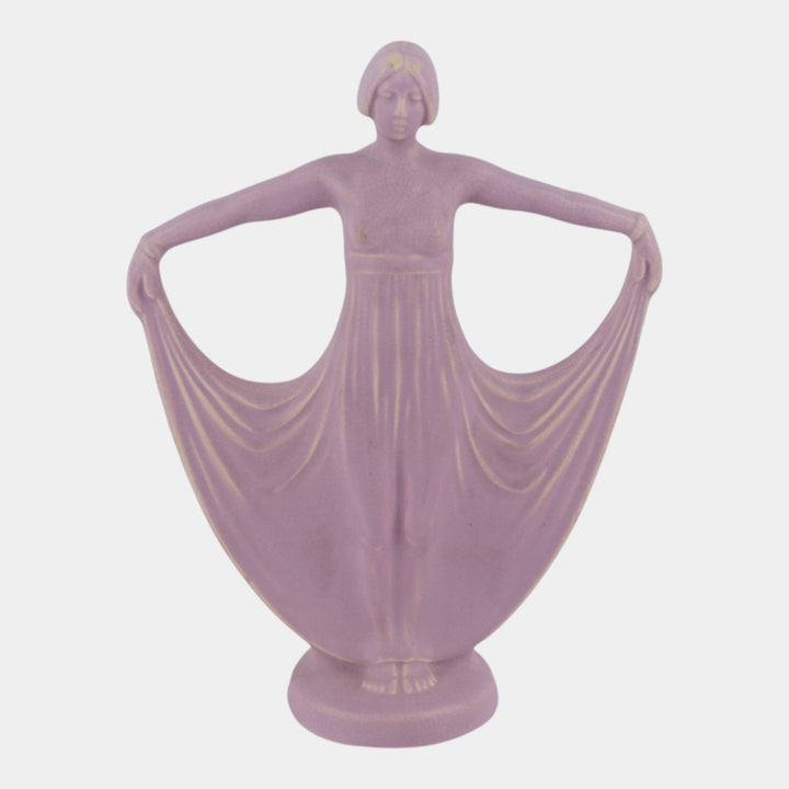 Weller Lavonia Hobart 1920s Vintage Art Deco Purple Woman Lady Double Bud Vase