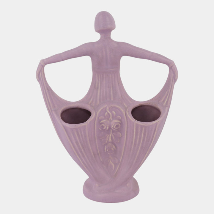 Weller Lavonia Hobart 1920s Vintage Art Deco Purple Woman Lady Double Bud Vase