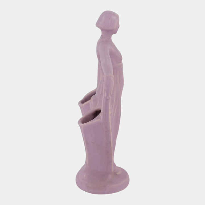 Weller Lavonia Hobart 1920s Vintage Art Deco Purple Woman Lady Double Bud Vase